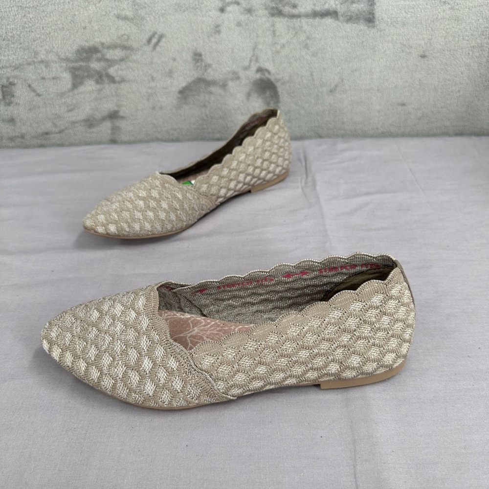 Skechers Cleo Honeycomb Flats Women 9 Taupe New Woven Scalloped Vegan Stretch